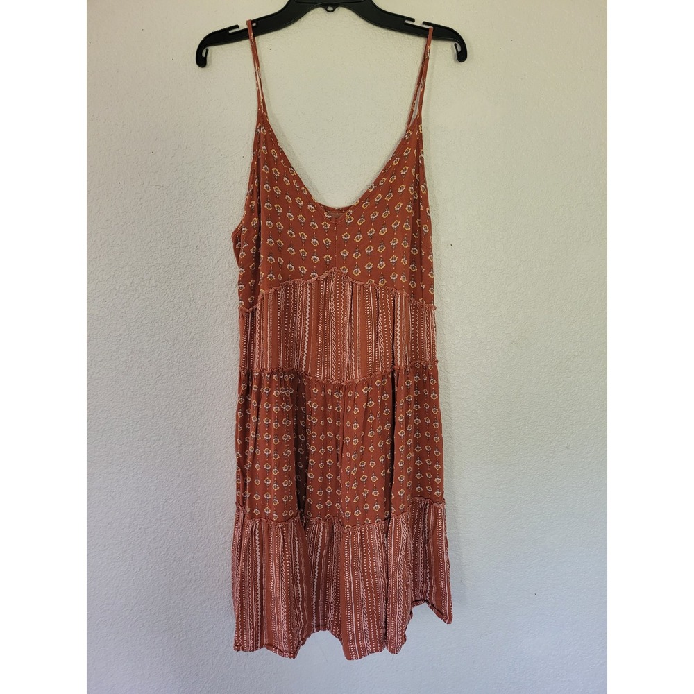 Maurices‎ Rust Orange Floral Tiered Mini Dress Adjustable Straps Boho Size S #24